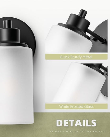 2-Pack Farmhouse Wall Sconces Light Black Bath Vanity Light Fixtures White Frosted Glass Shade Modern Wall Mounted Lighting Vintage