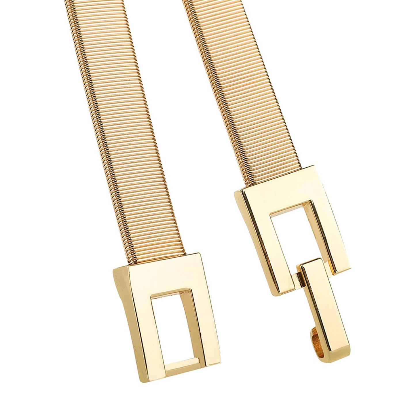 Tanpie 2 Pack Skinny Waist Belt of Women Elastic Metal Stretch Chain Belt Gold&Silver Small