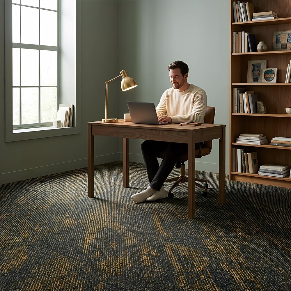 24 Carpets 20x20 inch Square Carpet Tiles, Reusable, Non Slip, Seamless Tiles, Suitable for Indoor and Outdoor use in bedrooms, Living Rooms, Offices, etc., Easy to DIY (Warm Orange Stone pattern-06)