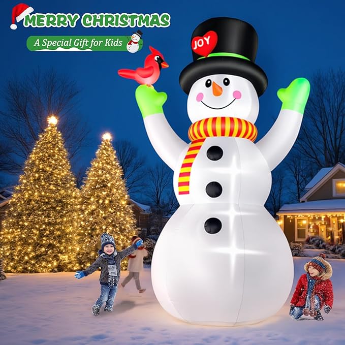 FunFanso 14 FT Christmas Inflatable Snowman with Bird, Blow Up Outdoor Decorations Built-in Bright LED Light, Giant Blow Up Snowman Wear Magic Hat Garden Yard Patio Holiday Mall Display Hall Decor