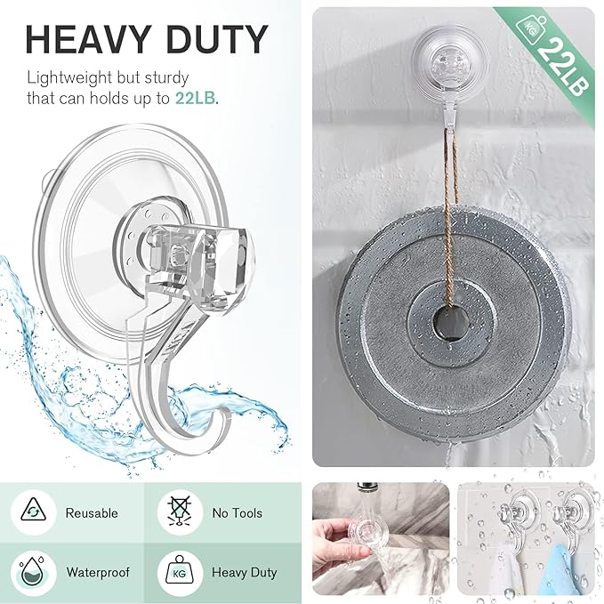 VIS'V Wreath Hanger, Large Suction Cup Wreath Hooks, Heavy Duty, 22 LB Capacity, Removable and Reusable, Clear, 8 Pcs