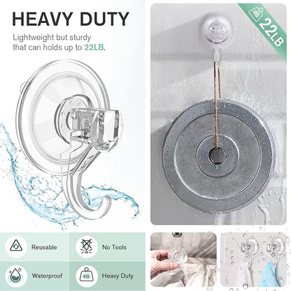 VIS'V Wreath Hanger, Large Suction Cup Wreath Hooks, Heavy Duty, 22 LB Capacity, Removable and Reusable, Clear, 8 Pcs