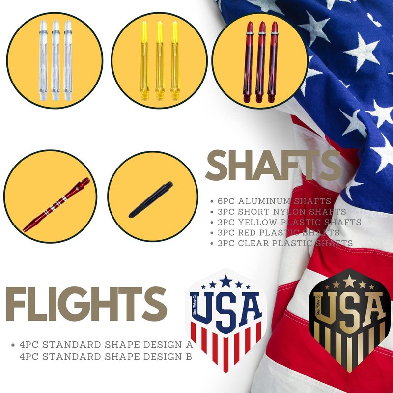 Steel Tip Darts Set - Professional Darts Steel Tip for Dartboard - Includes Brass Barrels + Plastic & Aluminum Shafts + Rubber O'Rings + Flights + Darts Sharpener + Wrench (22g-USA B-STC10450)