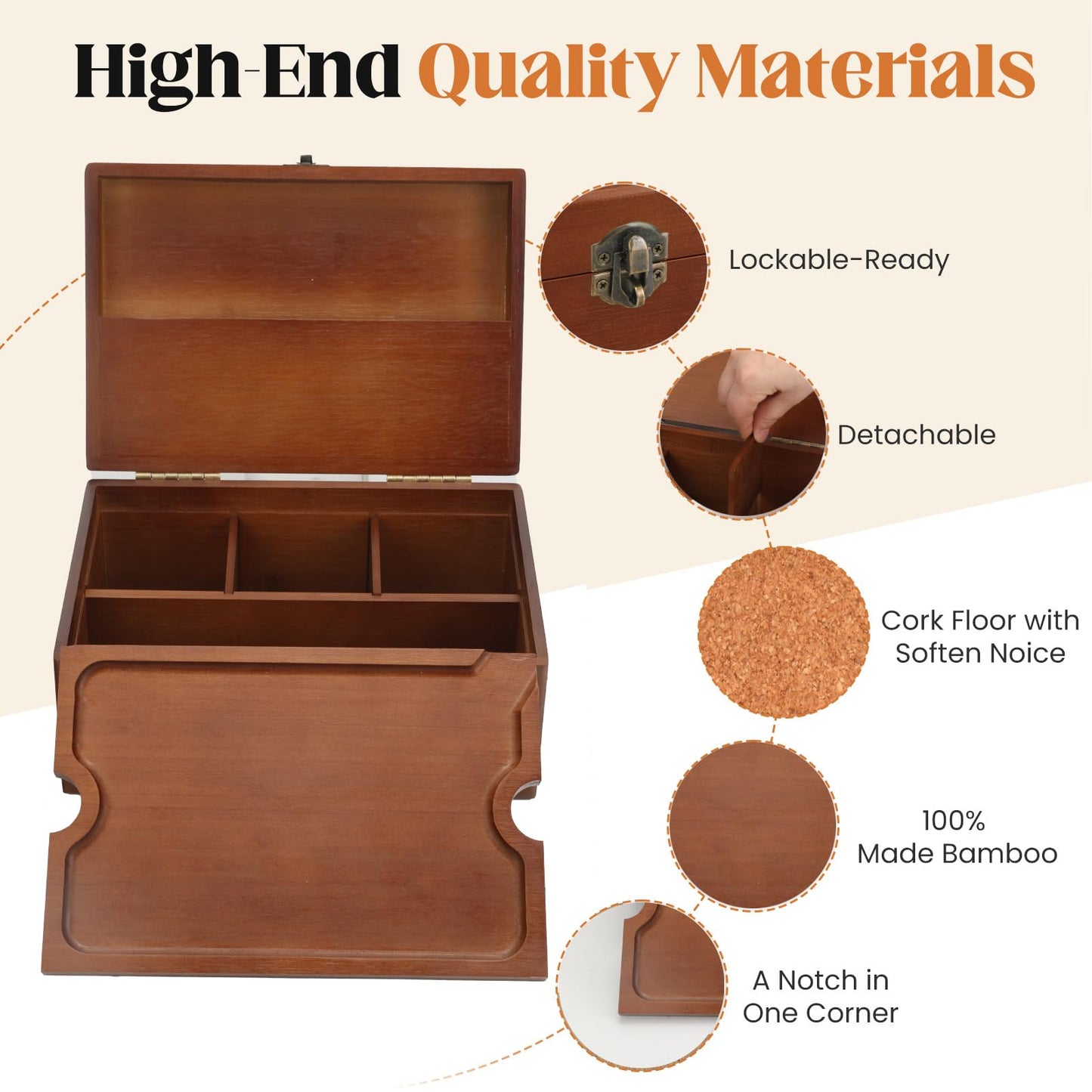 Coozyupper Large Bamboo Storage Box with Removable Tray Kit - Decorative Box Set, Glass Jars, and Accessories Wooden Storage Kit and Accessories Tool.Birthday Gifts