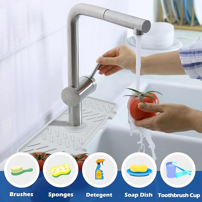 Meiliweser Silicone Faucet Mat for Kitchen Sink – Gen 3 10° Slope Splash Guard