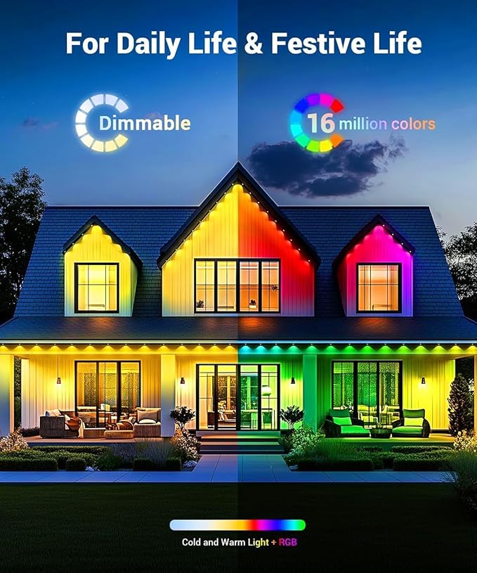 Permanent Outdoor Lights for House, 300ft Smart RGB LED Lights Outside with 16 Million DIY Colors, IP67 Waterproof Eternity Eaves Lighting for Christmas Halloween Holiday Daily Decorations