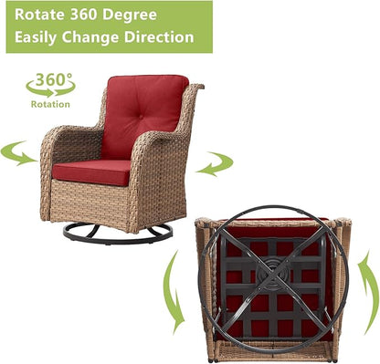 Rilyson Patio Chairs Rocking Swivel Chiar - 3 Piece Outdoor Wicker Patio Bistro Set Rattan Rocker Glider Chairs with High Back and Deep Seating for Outside Porch Deck Garden(Yellow/Red)