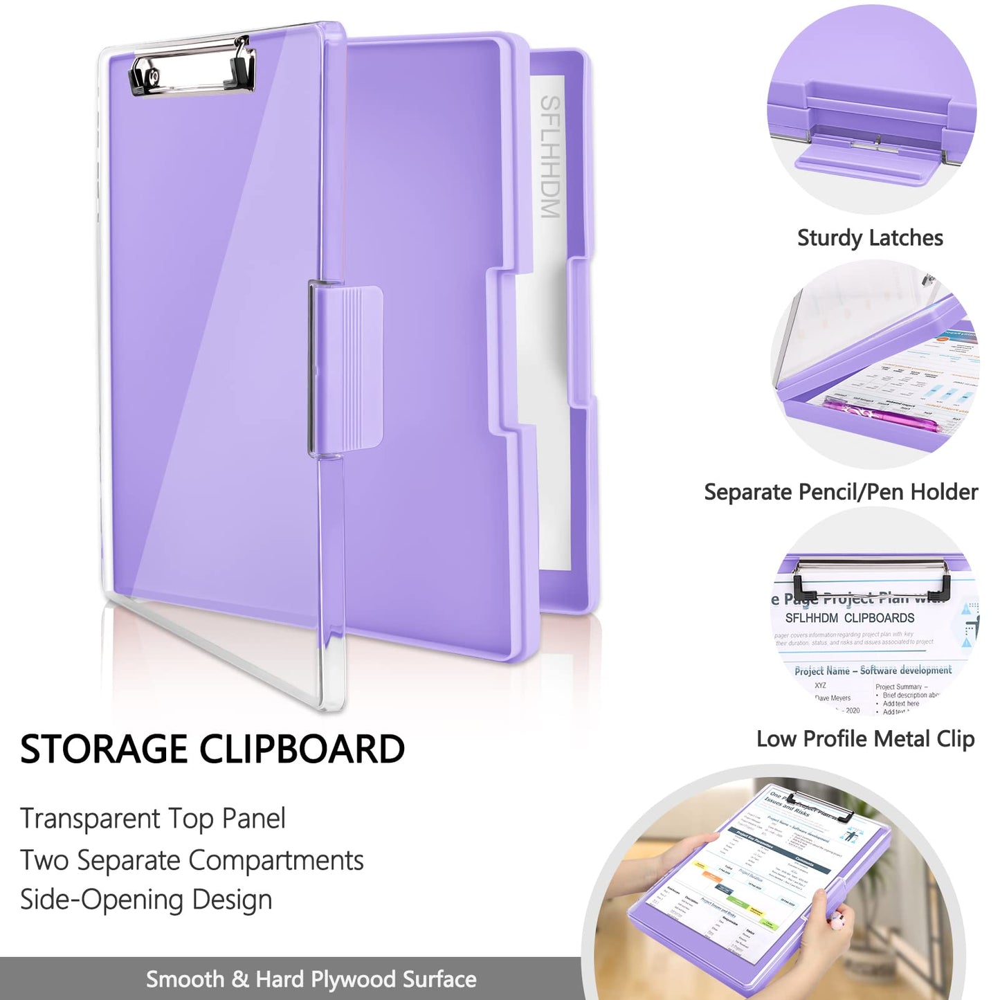 SFLHHDM Clipboard with Storage,Heavy Duty Clip Boards 8.5x11 with 2 Storage Case,Clear Visible Panel Storage Clipboards,Side Opening Nursing Clipboard Folder for Office Supplies-Light Purple