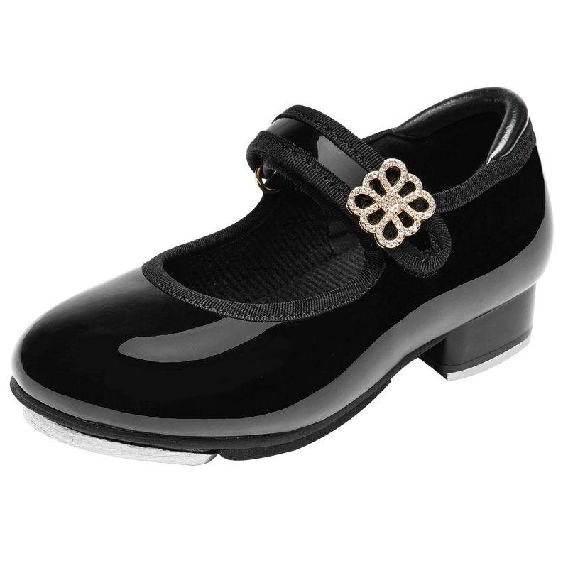 Stelle Girls Tap Shoes Boys Buckle PU Leather Dance Shoes(Toddler/Little Kid/Big Kid) (SD08-Black,9MT)