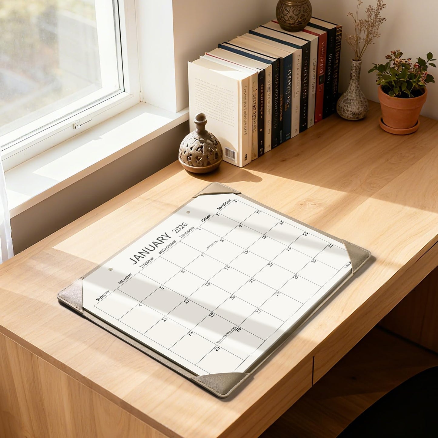 Yibukiu Desk Calendar 2026 with Desktop Mat, 18 Months Flat Desk Pad Calendar January 2026 to June 2027, Medium 14 x11 inch Monthly Wall Calendar for Home Office School (Apricot)