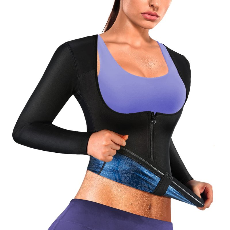 Sauna Suit Shirt for Women Weight Loss Sweat Waist Trainer Plus Size Vest Workout Compression Tank Top Body Shaper with Zipper XXL
