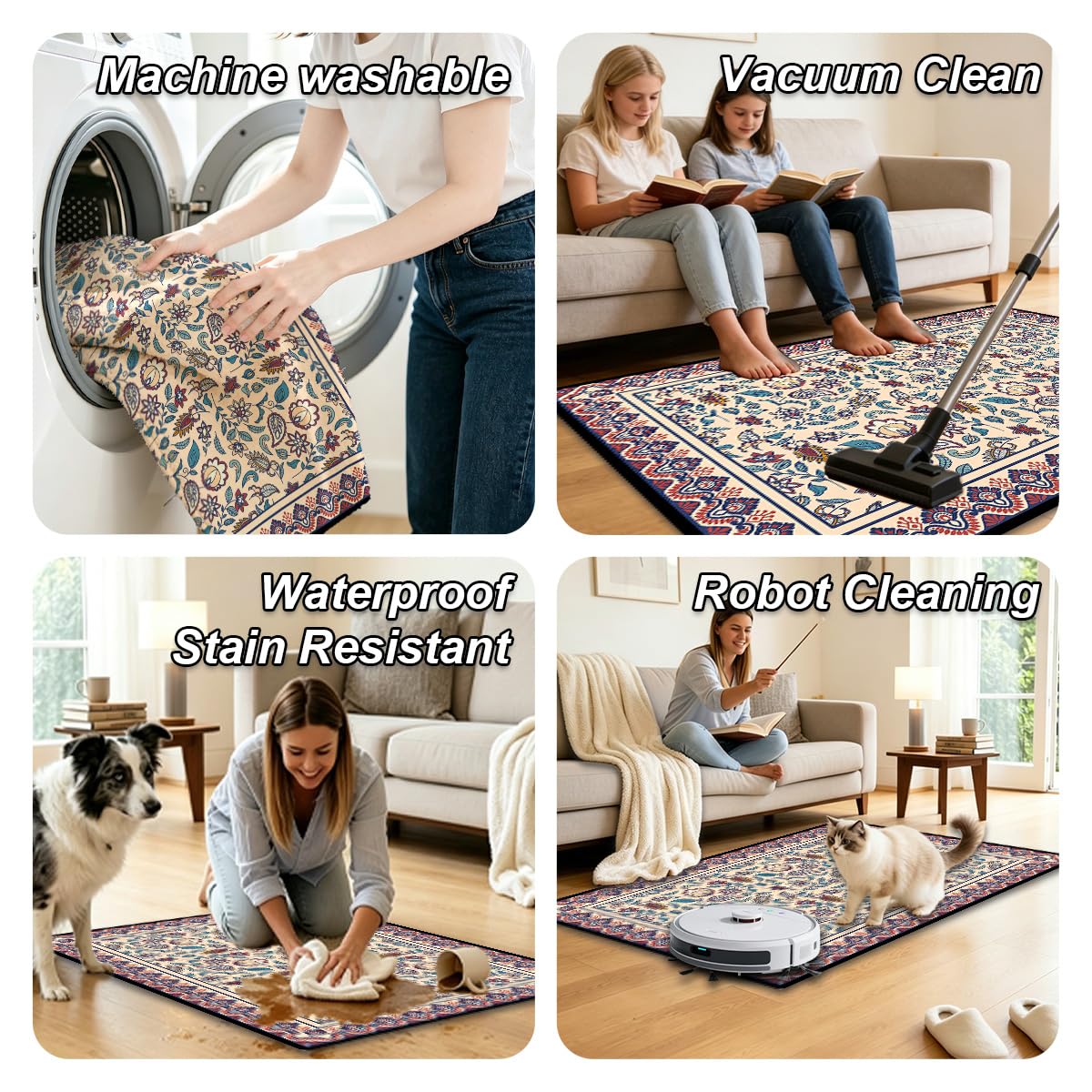 Washable Corridor Runner Rug, Non-Slip Hallway Rug with Upgrade Rubber Backing, Stain Resistant Faux Wool Distressed Carpet for Bedroom Kitchen Laundry Corridor Balcony (Leaf, 35.4" x 23.6")