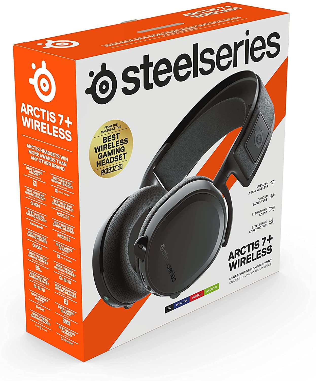 SteelSeries Arctis 7+ Wireless Gaming Headset – Lossless 2.4 GHz – 30 Hour Battery Life – USB-C – 7.1 Surround – For PC, PS5, PS4, Mac, Android and Switch - Black