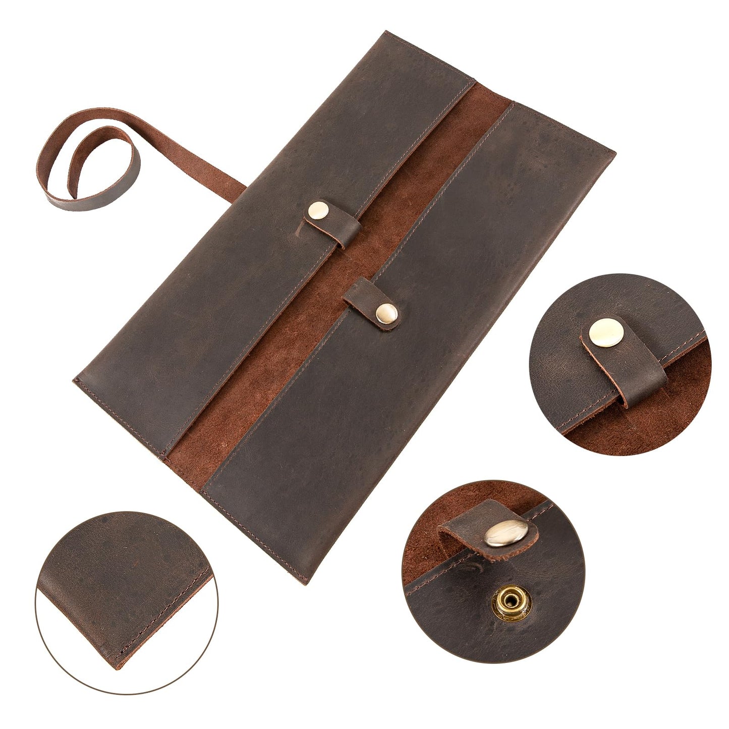 Leather Double Knife Roll for Chefs,Vertical Knife Storage Case,Portable Travel Carry-On Roll Bag,Rectangular Protector Sheath Pouch Organizer for Chef Kitchen Cutlery Knives Accessories,Cooking Tool