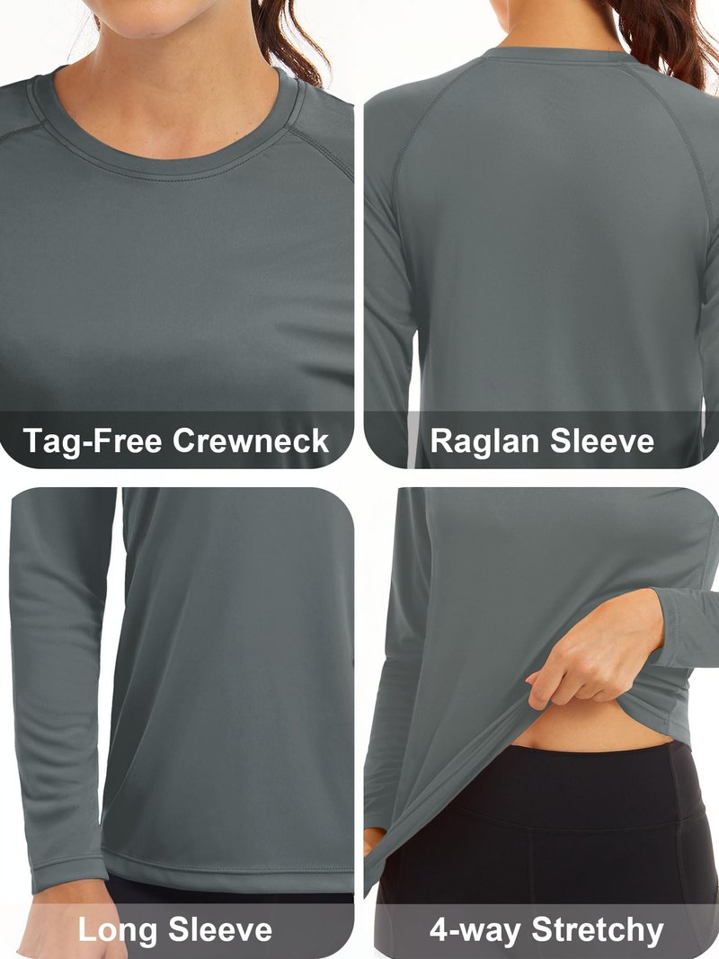 MAGCOMSEN Long Sleeve T Shirts for Women - Summer UV Protection Running & Workout Athletic Tees - Dark Grey