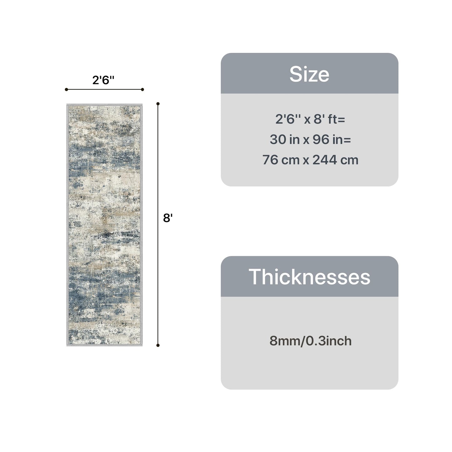 GENIMO Runner Rug Non Slip 2'6"x8', Washable Rug Runner for Hallways Kitchen, Abstract Modern Kitchen Rugs, Low Pile Lightweight Carpet Runners for Entryway, Bedroom, Laundry, Navy Blue