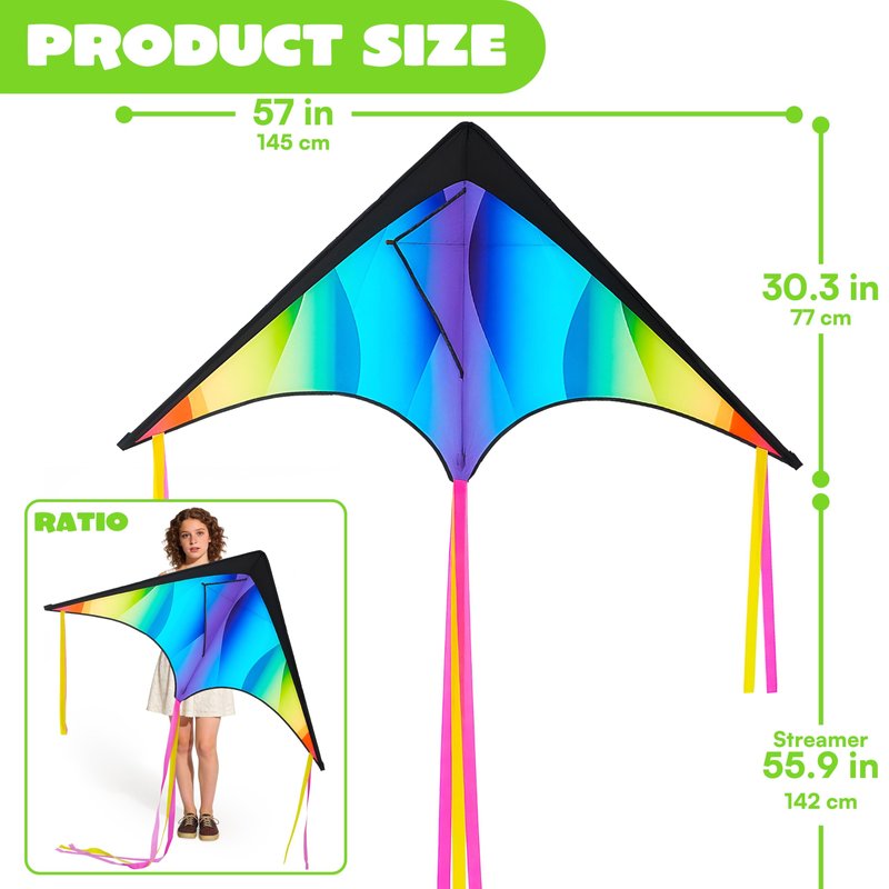 JOYIN 3 Pcs Large Delta Kite Gradient Rainbow, Easy to Fly Huge for Kids and Adults with 328ft String, Large Delta Beach Kite for Outdoor Games and Activities