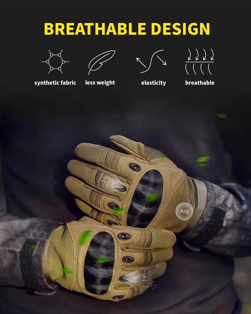 Liovoras Tactical Gloves for Men, Shooting Motorcycle Gloves Hard Shell Knuckle Protection Leather Palm for Riding Airsoft Paintball Climbing Training - Tan, Size XL