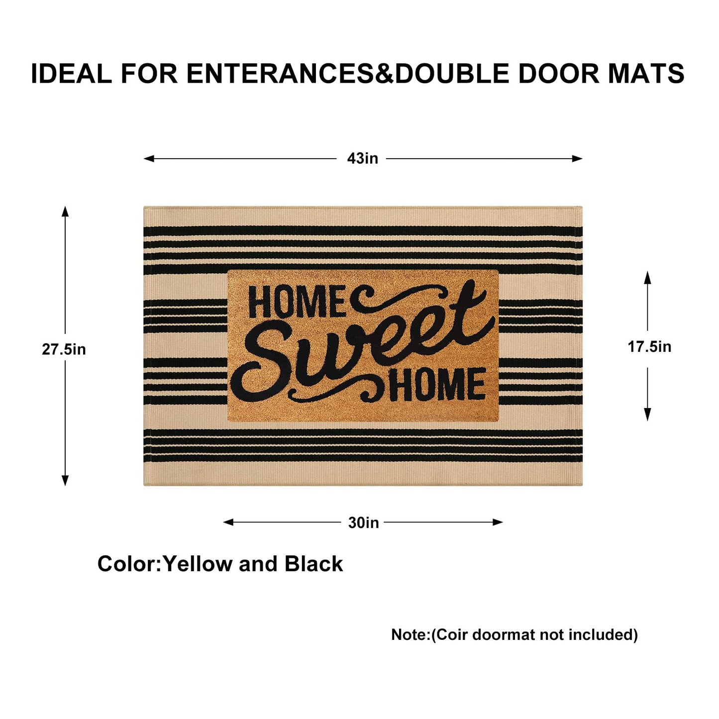 KIMODE Outdoor Rug Spring Decor 27.5"x43", Black and Khaki Striped Front Porch Rugs, Reversible Washable Front Door Mats, Hand Woven Welcome Layered Doormat Entryway Rug for Entrance Farmhouse