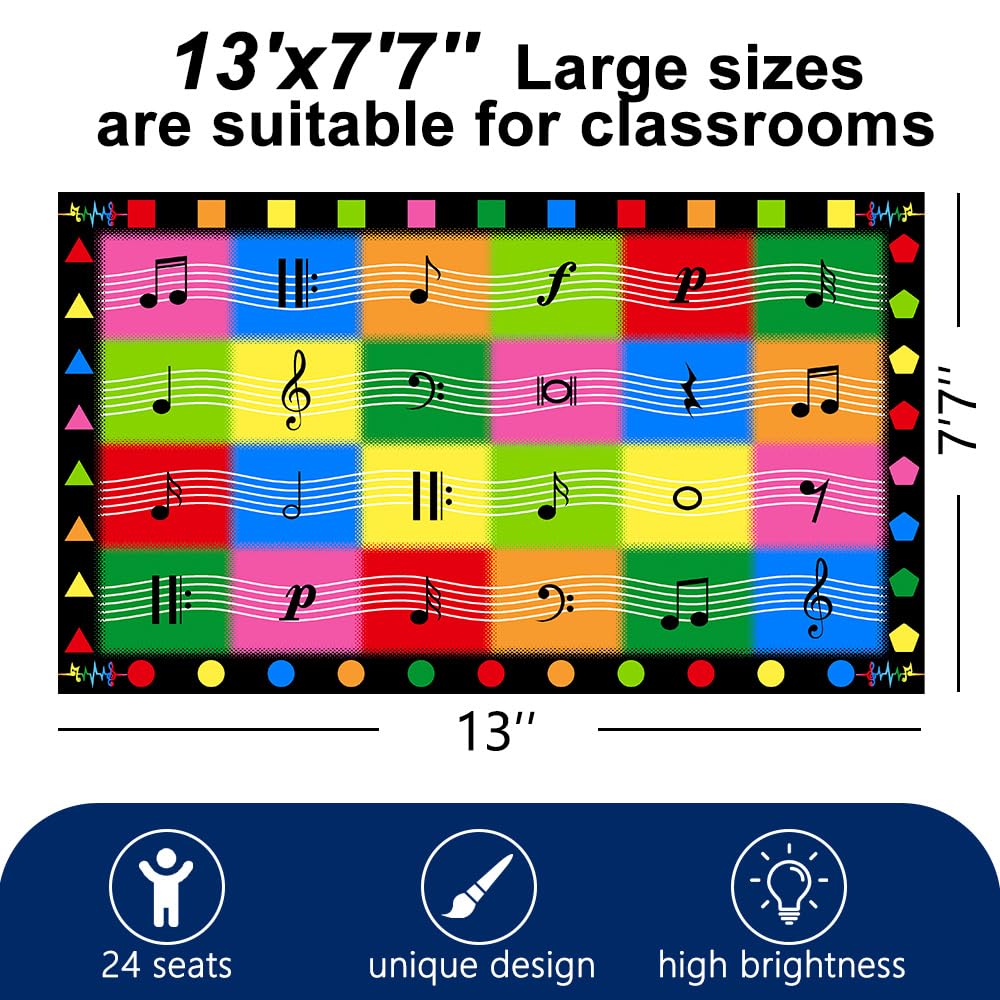 MAISONRINA Classroom Rugs Elementary with Music Note, Large Classroom Rug for Preschool Nursery Daycare, Colorful Educational Kids Carpet for Kindergarten, 13'x7'7'' Seats 24