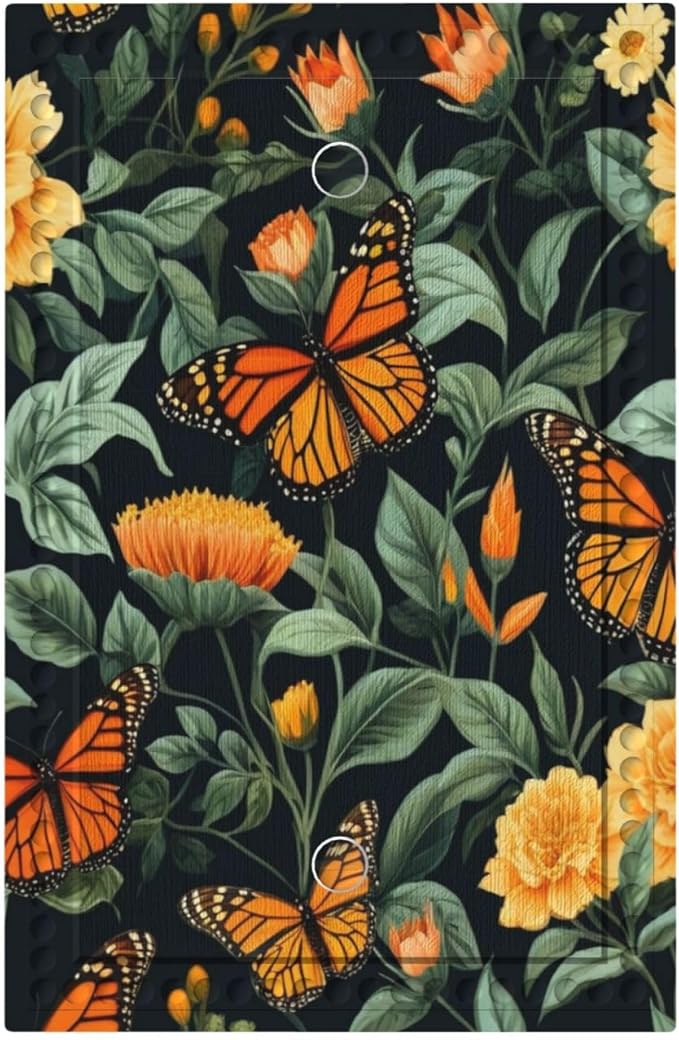 Butterflies Flower Garden Light Switch Covers No Device Wall Plate 1 Gang Decorative Blank Switchplate Electrical Faceplate for Country Living Bedroom Decor