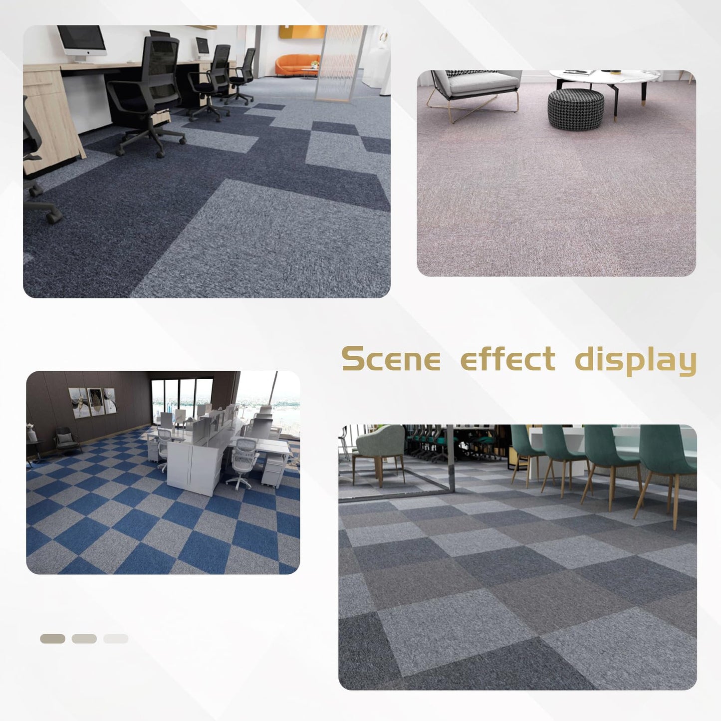 Carpet Tiles 20x20 Inch - Non-Slip Soft Square Flooring with FlexLok Tabs for Easy DIY Installation - Durable Office, Garage, Gym & Basement Floor Cover (Brown 32, suse 09)