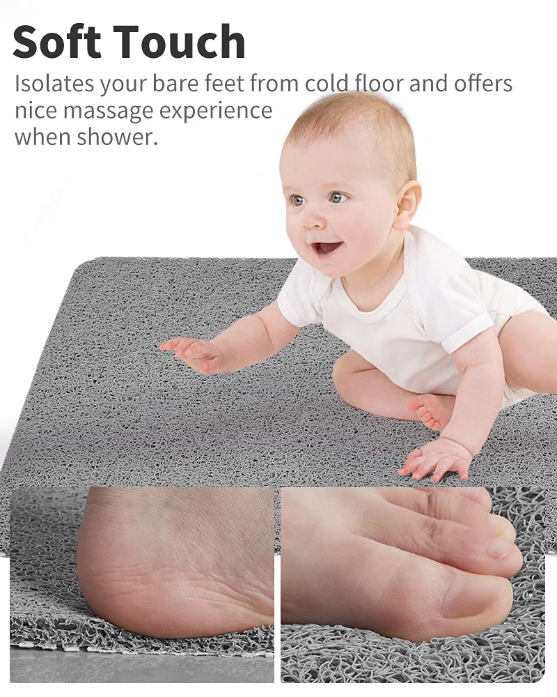 Non Slip Shower Mat, Comfortable Bath mat for Textured Surface,Quick Drying Easy Cleaning Shower Floor Mat for Wet Area,Without Suction Cups Grey 24 x 24