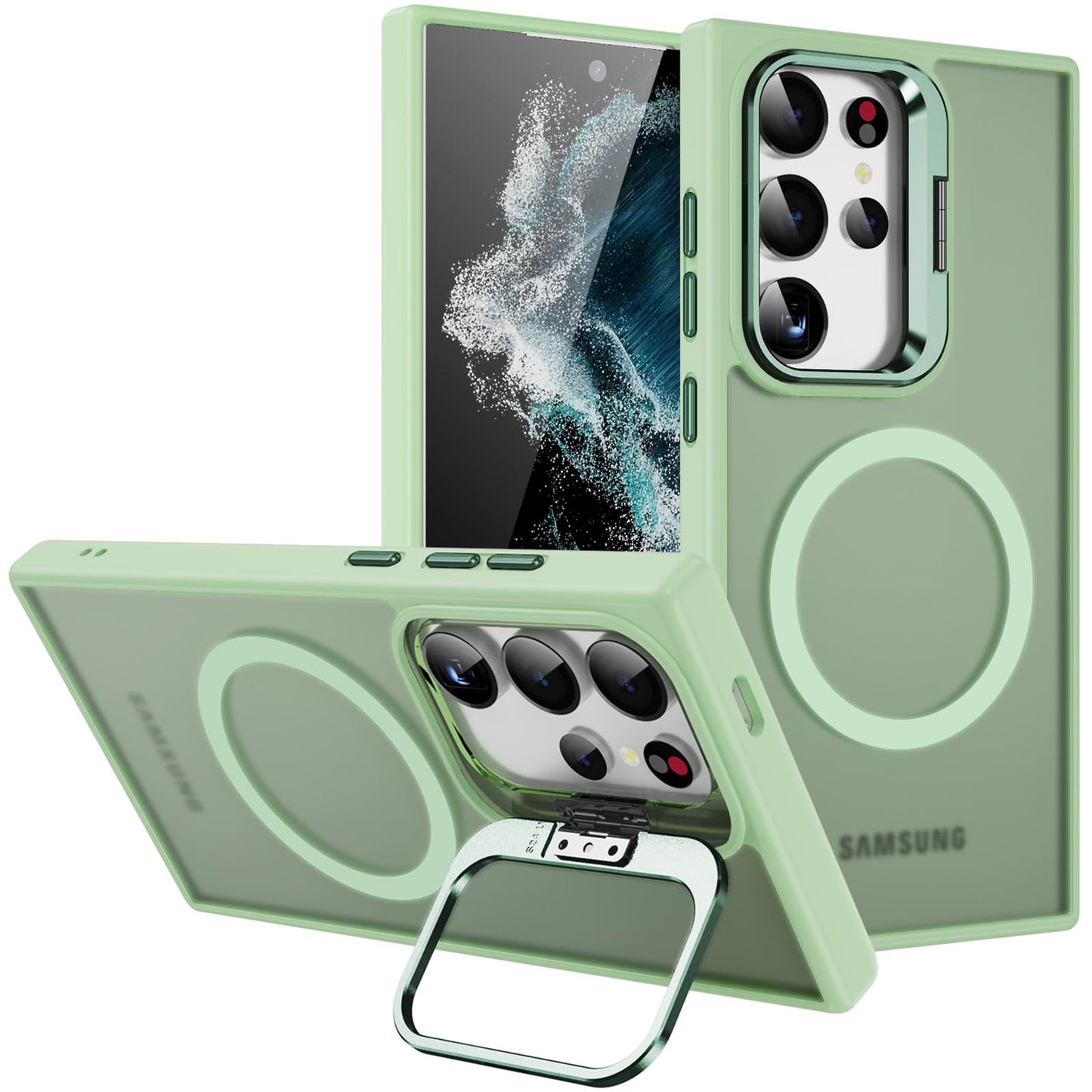 TORRTOWAY for Samsung Galaxy S24 Ultra Case with Magnetic Compatible with MagSafe Built-in Kickstand Stand Shockproof Protective Cover for Galaxy S24 Ultra Phone Case (Light Green)