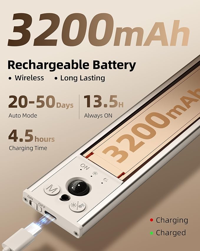 EZVALO 5 Pack Under Cabinet Lighting, 3200mAh Rechargeable Motion Sensor Light, 12inch Magnetic Closet Lights with Dimmable & 3 Color Temps, Wireless Motion Activated Lights with Remote for Kitchen