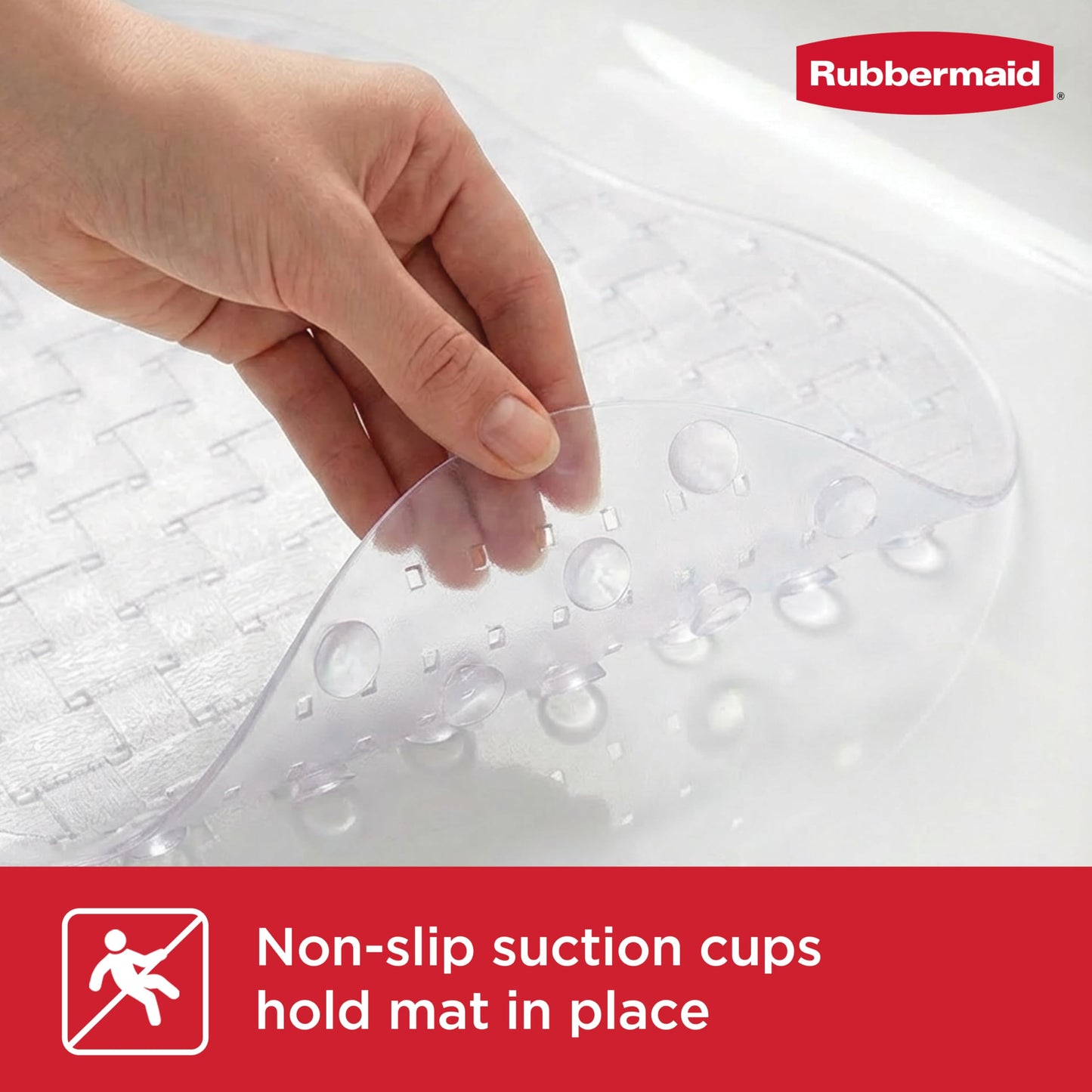 Rubbermaid INSTAMAT Bath Tub Shower Mat, Non-Slip Tub Mat with Suction Cups, Bath Mat Hangs on Showerhead for Quick Dry, 27.2 x 15.2 Inch, BPA-Free, Easy to Clean, for Inside Tub or Shower, Clear