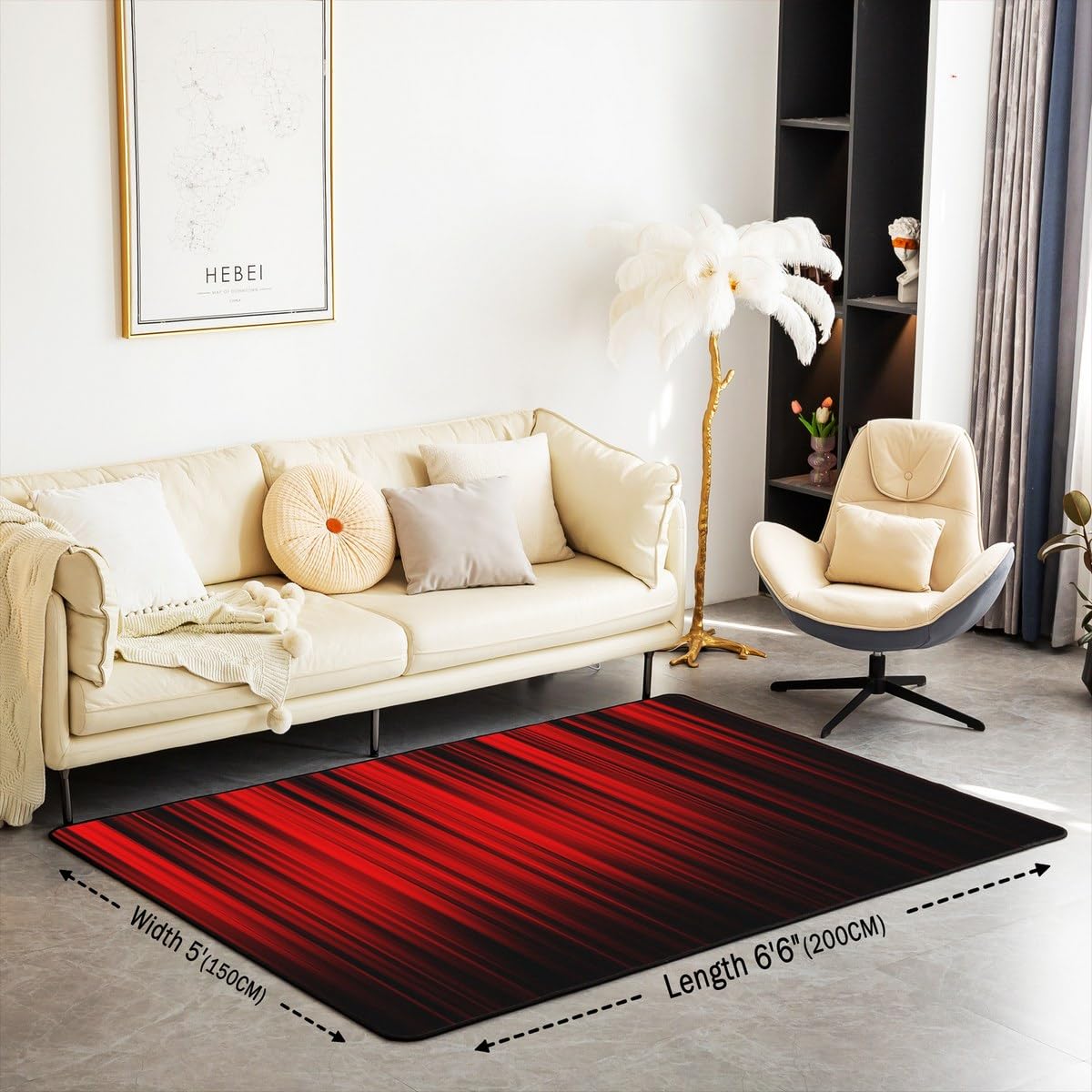Feelyou Abstract Ombre Area Rug 3x5 Kids Red and Black Striped Decorative Rug for Boys Girls Teens Modern Fashion Living Room Rugs Geometric Stripes Indoor Floor Mat Room Decor Accent Rug