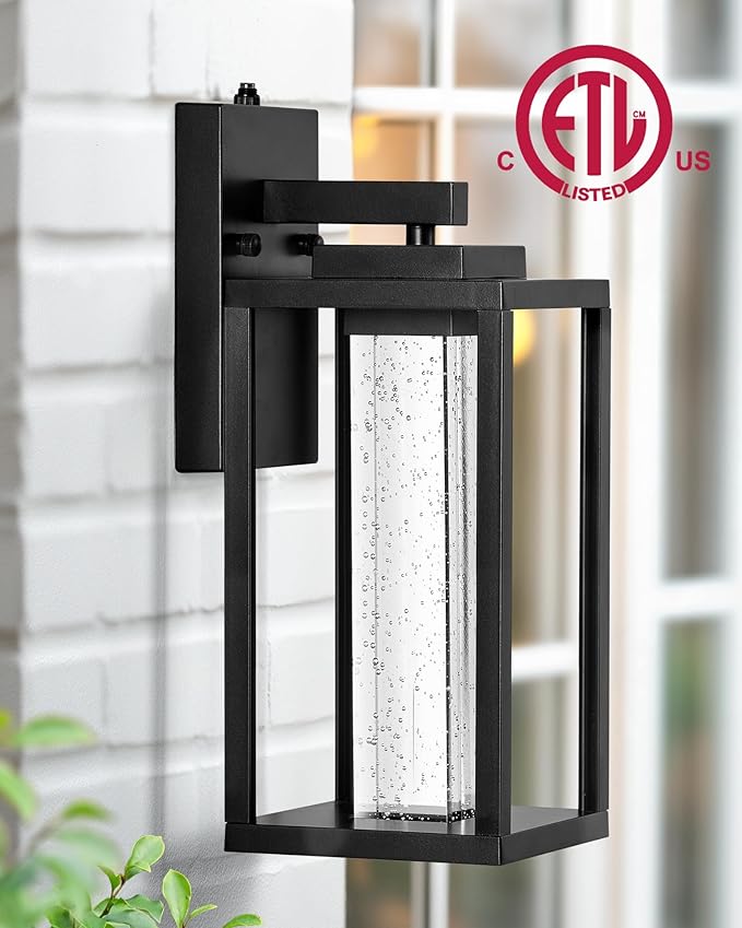 VIANIS Large Dusk to Dawn Sensor Porch Lights Outdoor, Black Exterior Garage Lighting Fixtures Wall Mount for House with Integrated 10W LED Light Source, Modern Outdoor Sconce Lantern for Patio, Coach