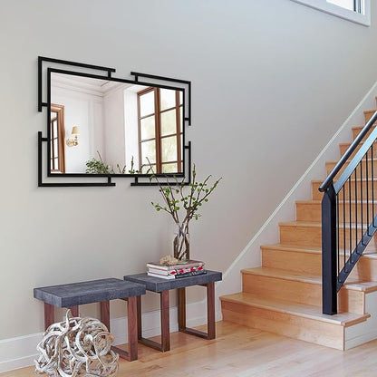 Large Wall Mirror for Living Room, 28"x40" Decorative Wall Mirror for Over Sink, Tempered Glass Mirror with Metal Frame for Bedroom, Black Mirror, Horizontal/Vertical
