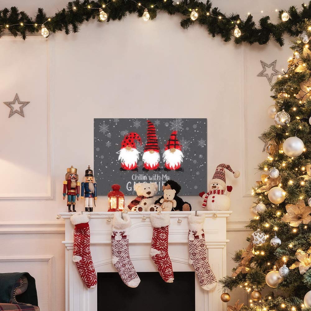 Renditions Gallery Chillin with my Gnomies Wall Art, Funny Christmas & Winter Decorations, Grey, Red, Black, Premium Gallery Wrapped Canvas Decor, Ready to Hang, 8 in H x 12 in W, Made in America
