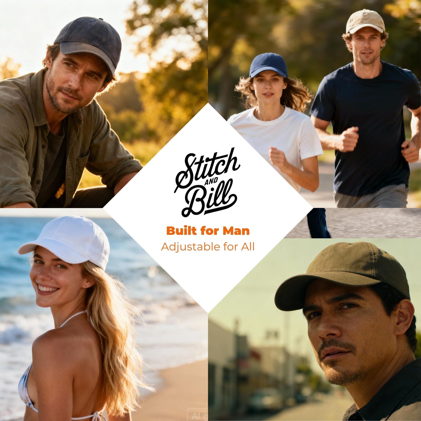 Stitch and Bill Mens Athletic Deep-Crown Baseball Cap 100% Soft Cotton Unstructured Dad Hat Outdoors Adjustable (US, Alpha, One Size, Black Cotton Soft Panel)