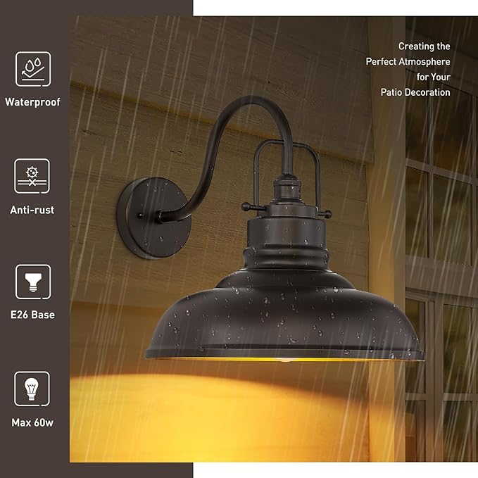 zeyu 2 Pack Gooseneck Barn Lights Outdoor, Outdoor Wall Sconces for Porch Patio, 18" Farmhouse barn Lights in Oil Rubbed Bronze Finish, 016-1BL-2 ORB
