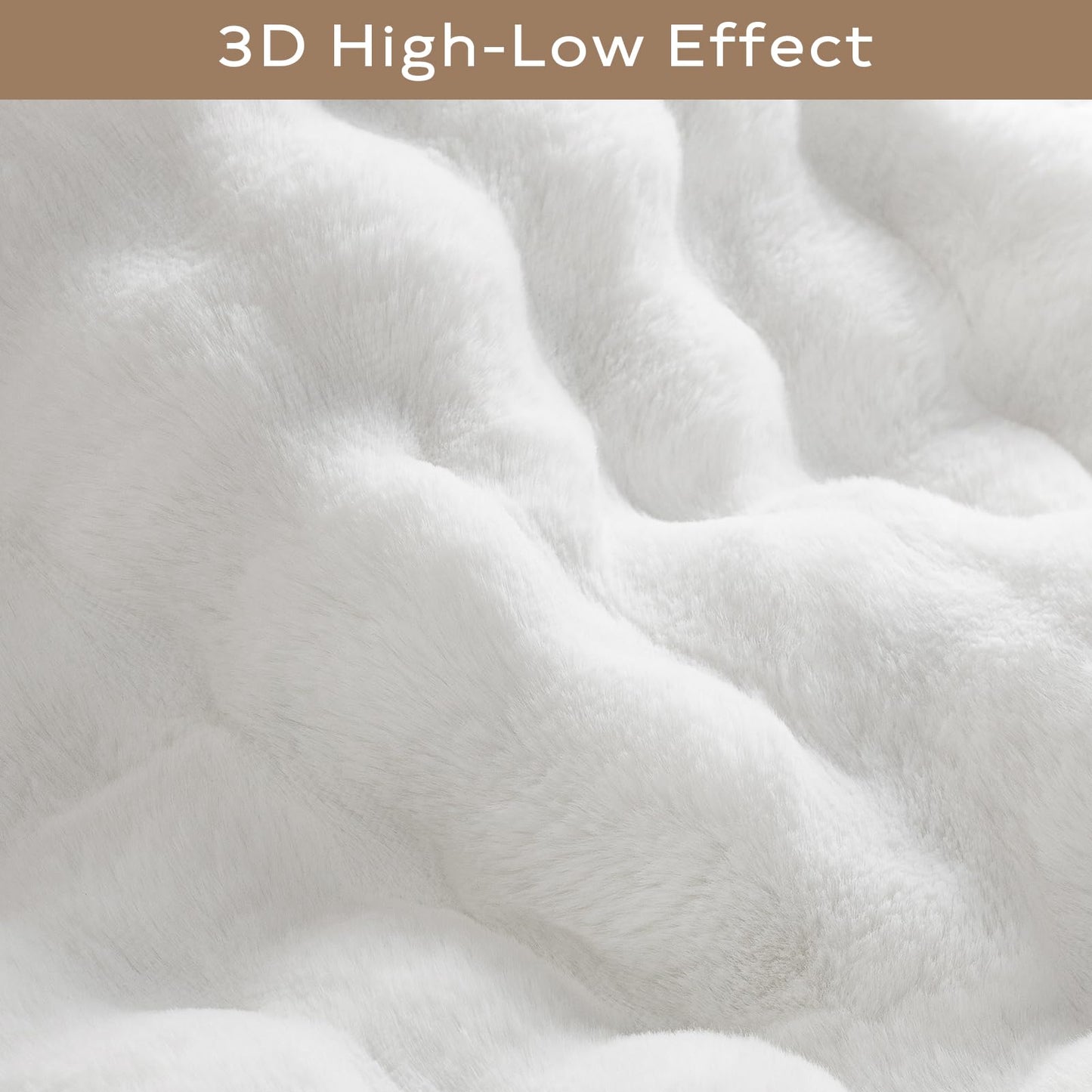 Ashler Faux Rabbit Fur Rug, White 2x6 FT Fluffy Soft Runner Area Rugs, Rectangle Fuzzy Carpet for Living Room, Bedroom, Machine Washable - 3D Bubble Mat
