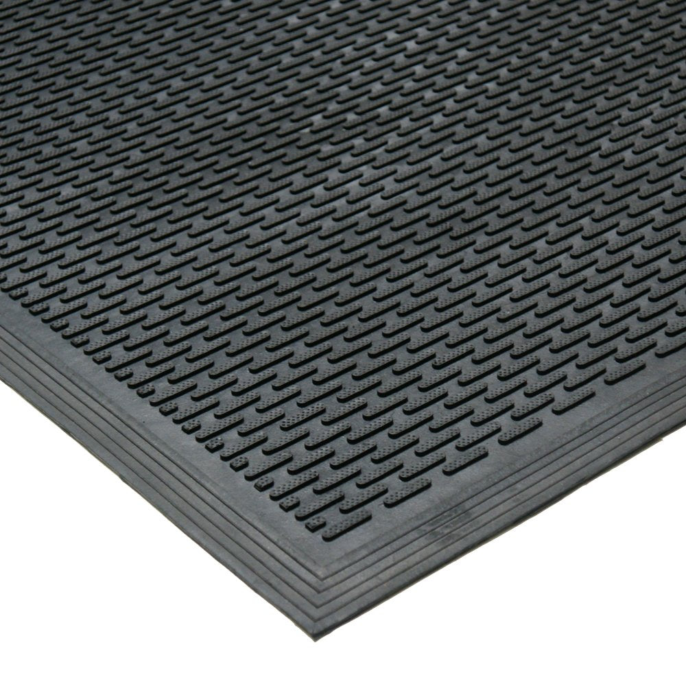 Rubber-Cal "Dura-Scraper Linear" Commercial Rubber Entrance Door Mat - 3/8 in x 3 ft x 5 ft - Black