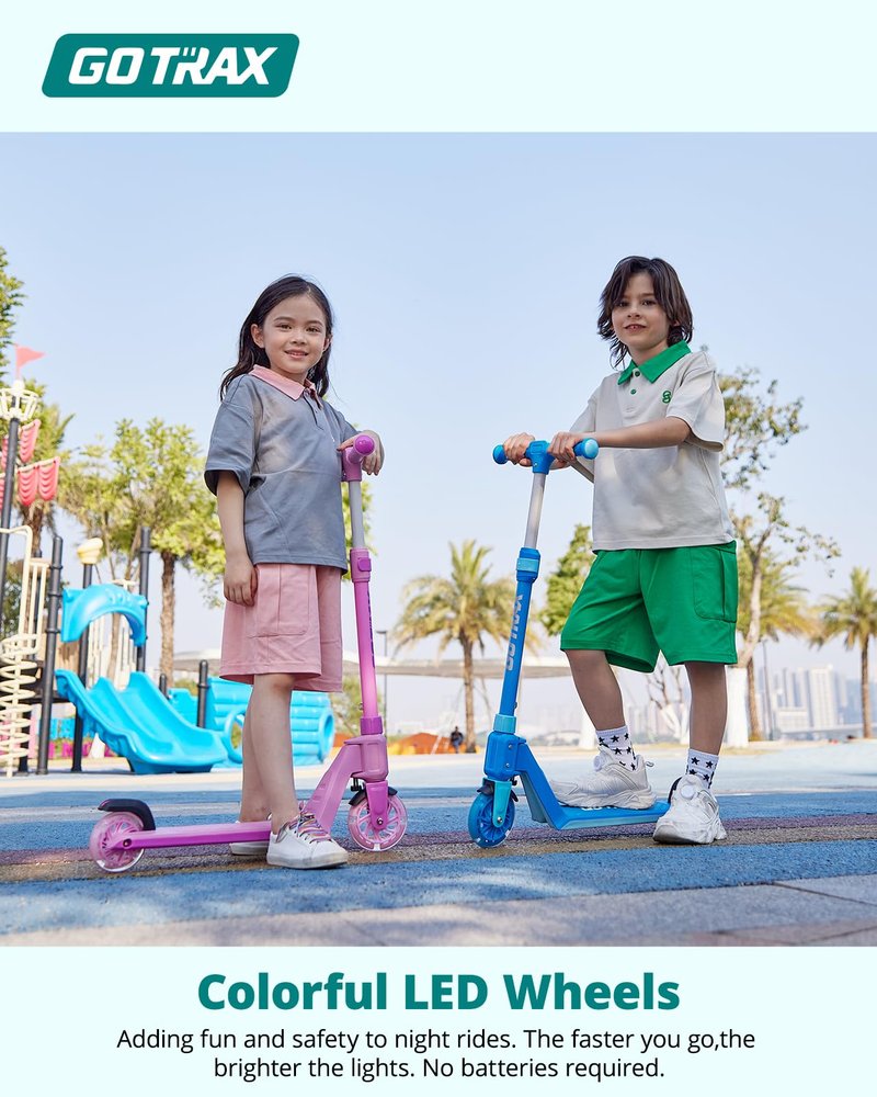 Gotrax K03 Kick Scooter for Kids, 5" LED Lighted Wheels and Adjustable Handlebars, Lightweight Design and Anti-Slip Deck, Max Load 110 Lbs, Kids Scooter for Boys & Girls Ages 3+, Pink