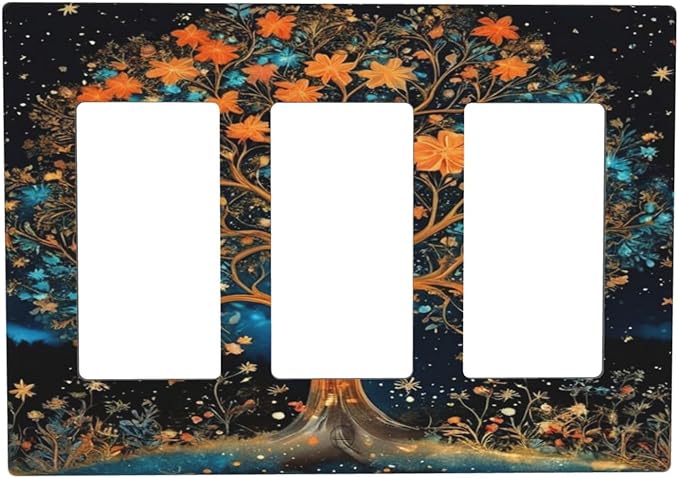 Magical Life Tree in Night Sky 3 Gang Rocker Triple Outlet Wall Plate Decorative Switchplate Cover Faceplate GFCI Light Switch Covers for Farmhouse Living Decor
