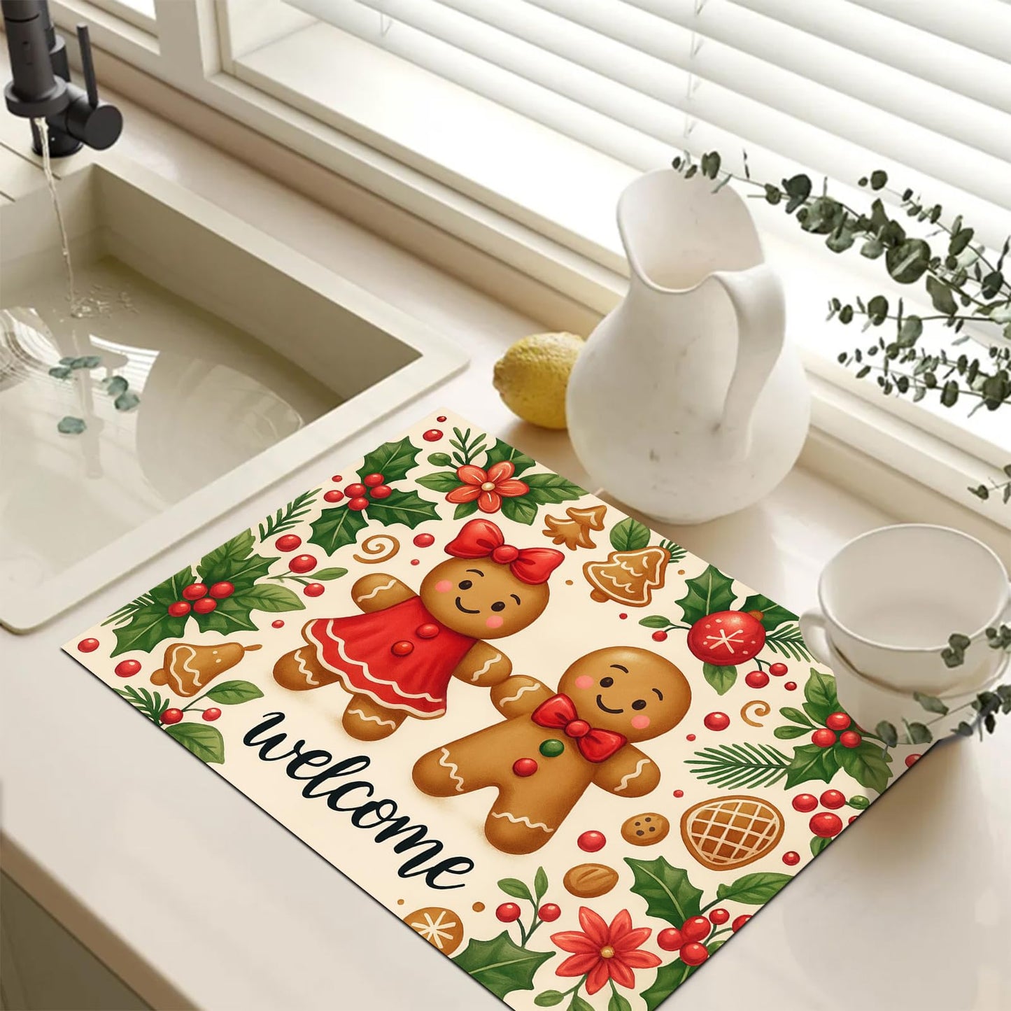 HOMETITUTE Stove Top Covers for Electric Glass Stove 28x20 Inches Christmas Gingerbread Couple Design Heat Resistant Cooktop Protector Cover Glass Stovetop Cover for Kitchen Countertops and Sinks