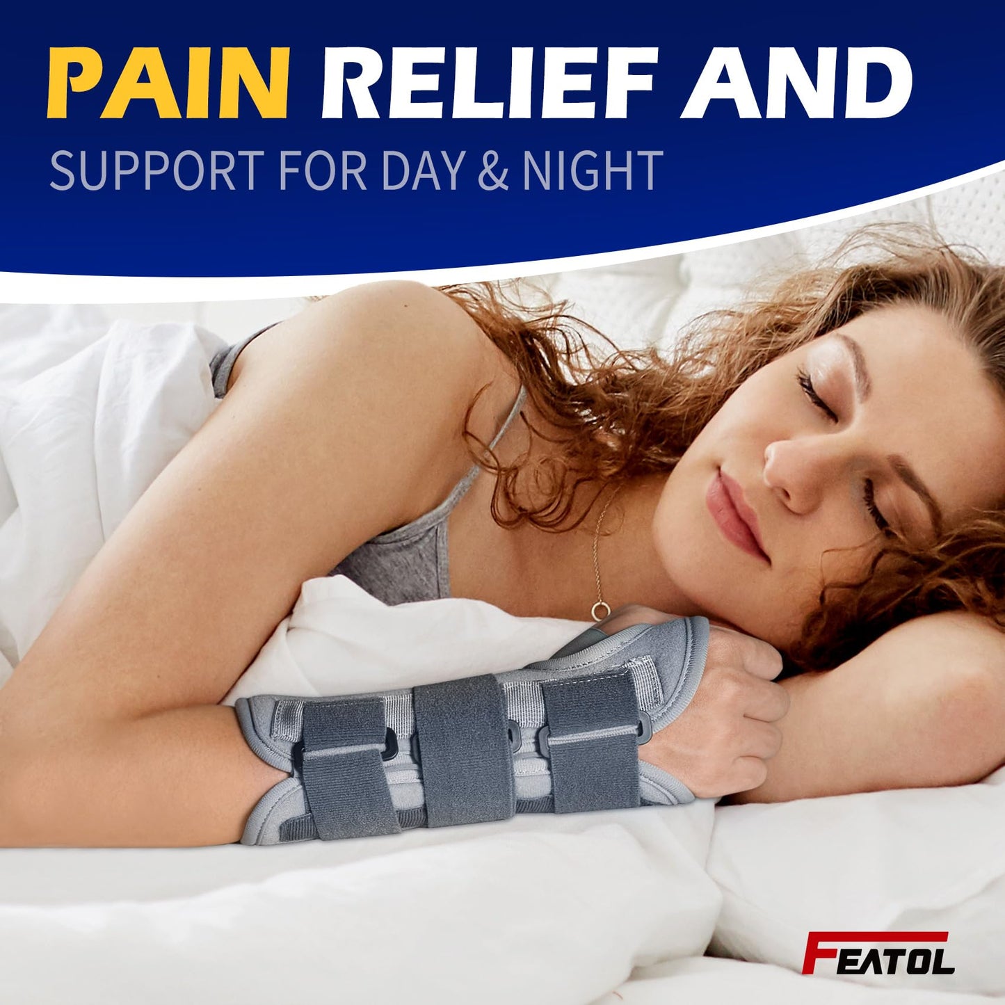FEATOL Wrist Brace Splint Carpal Tunnel for Women Men, Night Wrist Sleep Support Brace, Left Hand, Medium/Large, Pain Relief for Sprain, Arthritis, Tendonitis