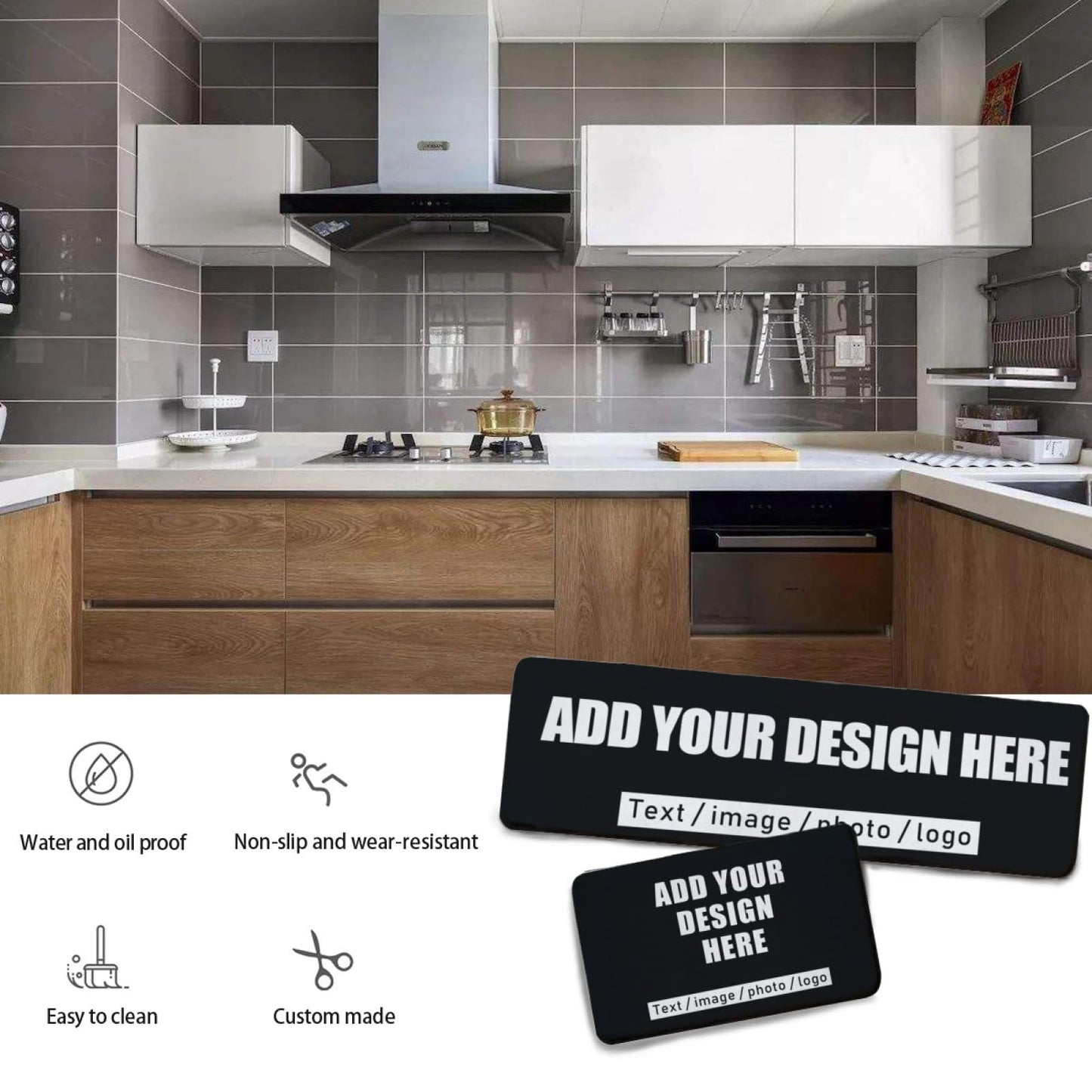RoPox Personalized Kitchen Mat for Floor,Cushioned Anti-Fatigue,Waterproof Non-Slip Rugs,Custom Kitchen Mat Set of 2 - Add Your Photo Logo Text,Washable Decorative Area Carpet for Home Office Laundry