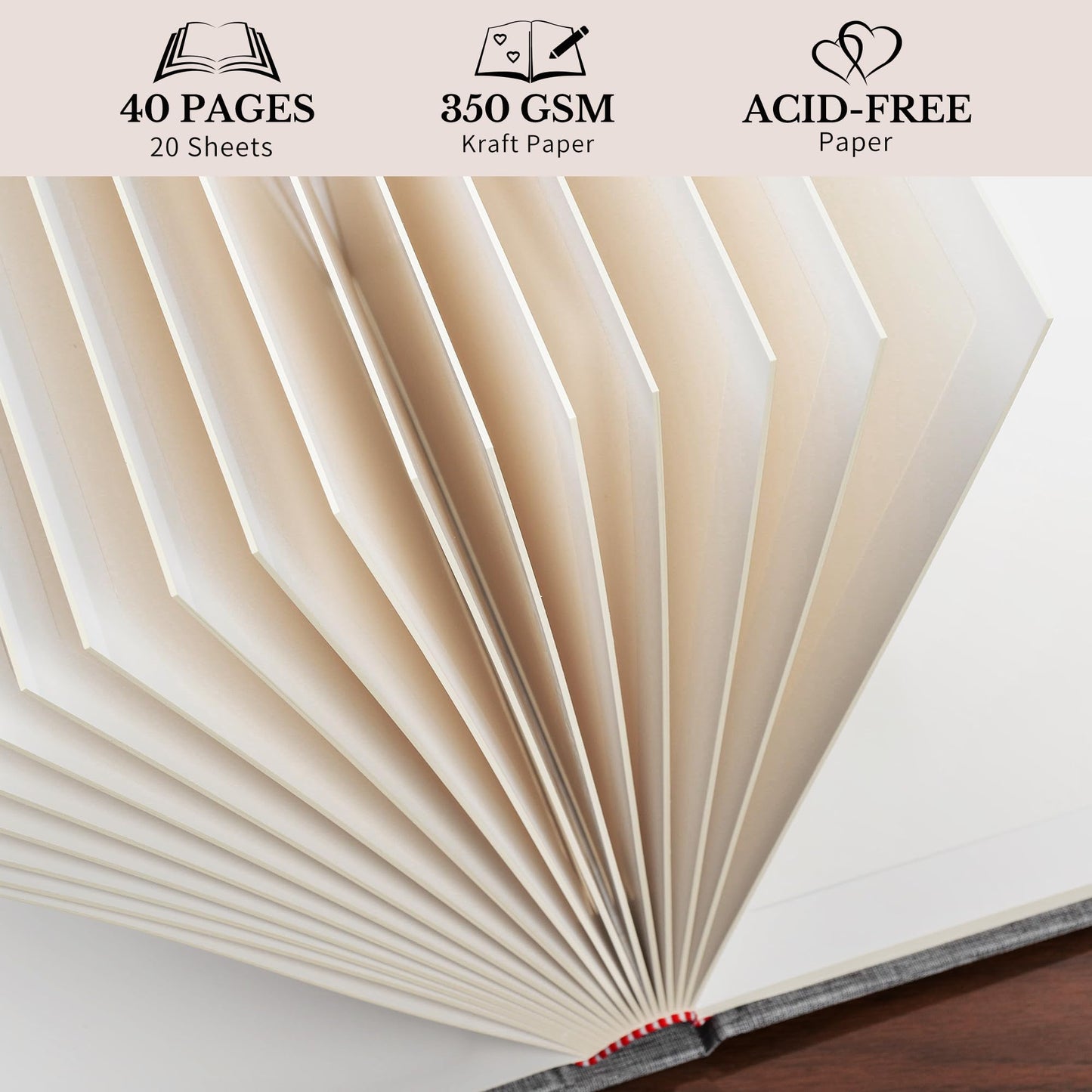 Pssoss 8 x 8 Inch DIY Scrapbook Album 40 Pages Linen Hardcover Kraft White Paper Scrap Book Photo Albums Memory Book for Baby Wedding Family Anniversary Photo Album (Beige, 40 pages)
