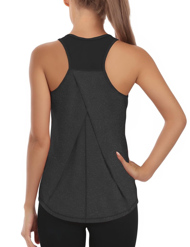 AURUZA Womens Workout Tops, Racerback Tank Tops for Women Athletic Yoga Tops Mesh Tennis Shirts Running Sleeveless Gym Top (Black, Small)