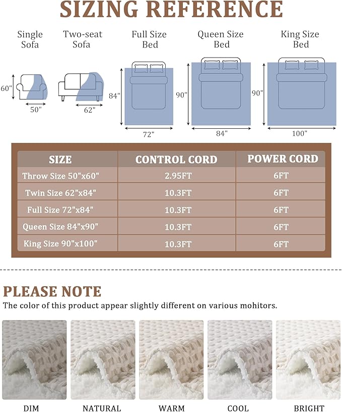 CAROMIO Heated Blanket Throw, Waffle Weave Electric Throw Blanket Fast Heating with LCD Controller, 6 Heat Levels & 4 Hour Auto Shut Off, ETL Certified, Machine Washable, Beige, 50" x 60"