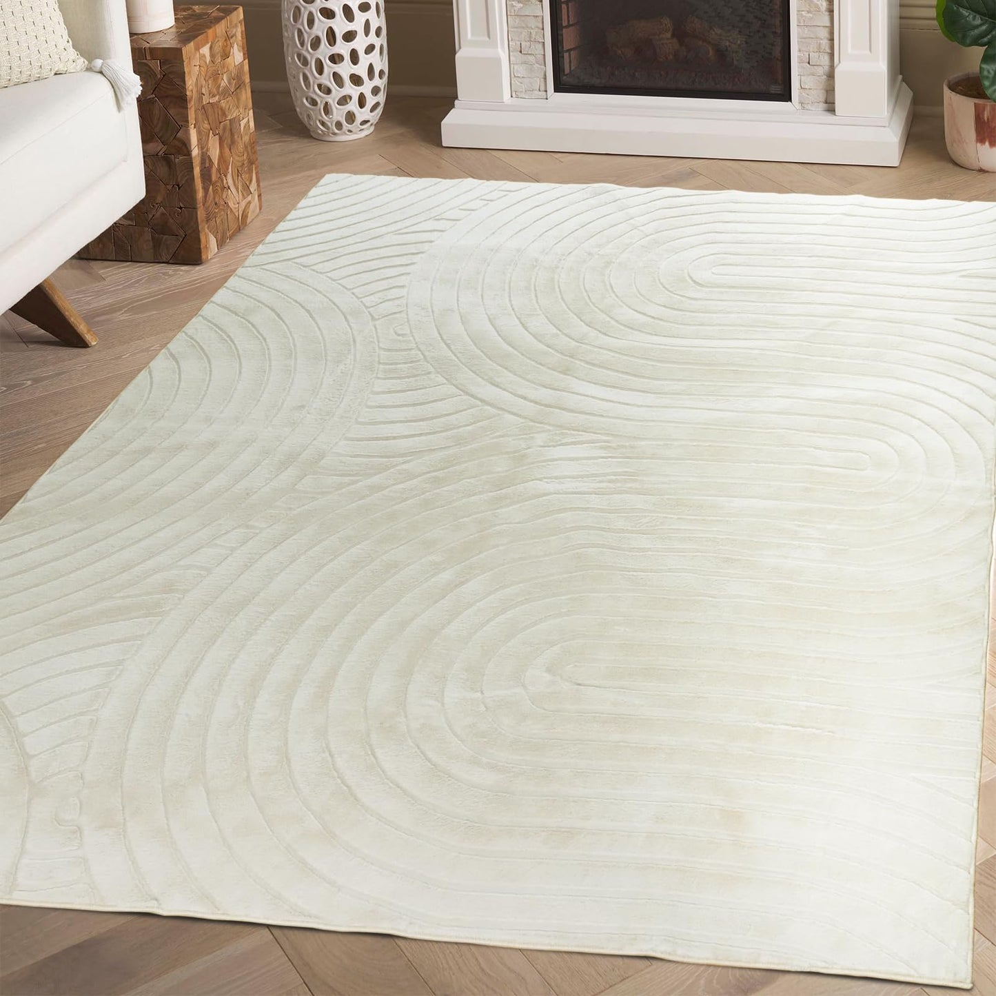 phonzenuo Washable Area Rugs 5x7 Rugs for Living Room Light Beige Faux Rabbit Fur Rug for Bedroom Faux Sheepskin Rug Teen Room Home Décor(Light Beige, 5x7)…