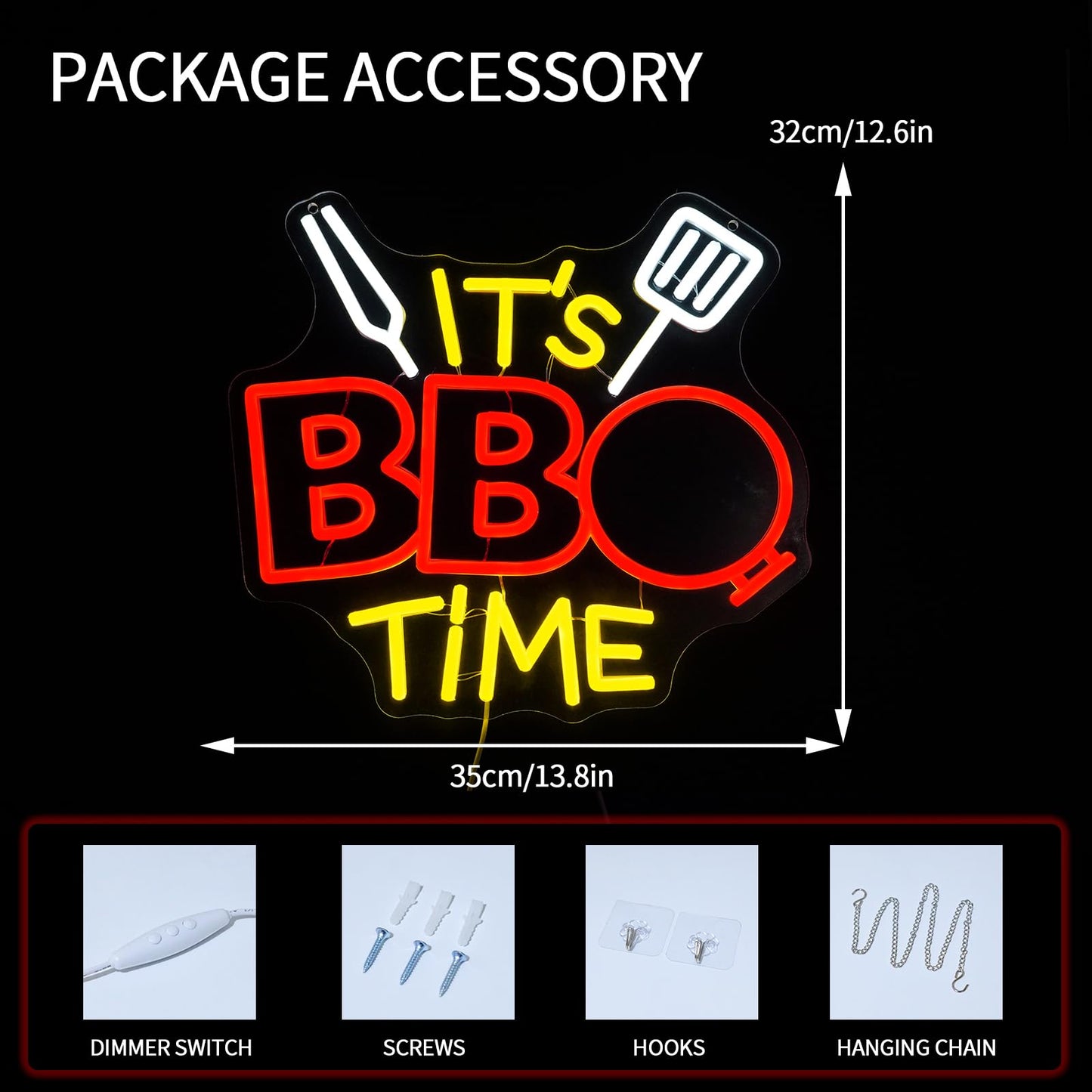 Virlusy It's BBQ Time Neon Sign for Room Decor Dimmable Barbecue Led Lights Signs Neon Light for Wall Decor Home Bar Restaurant Party Man Cave Beer Pub Camping Decoration Gifts