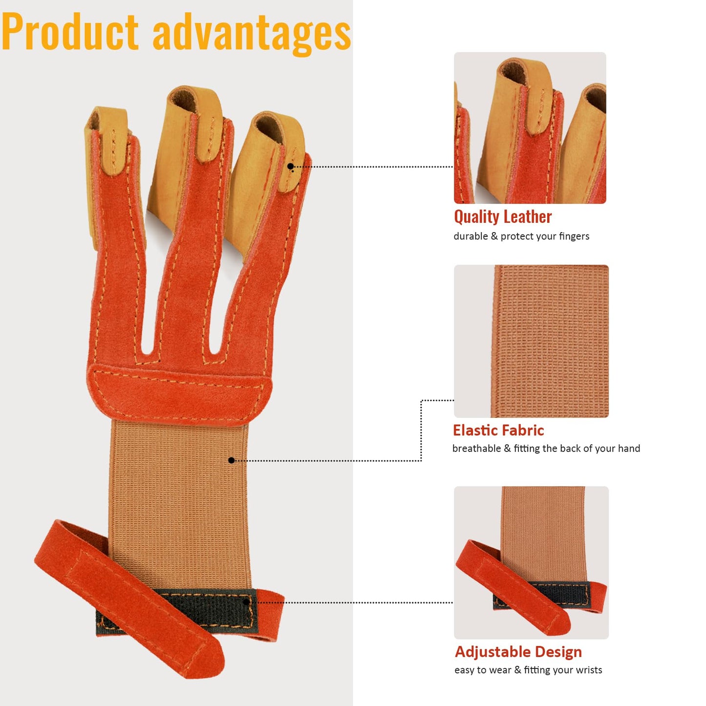 Luoyer Archery Gloves 3 Finger Leather Shooting Glove Archery Protective Gear Accessories for Traditional Bow Recurve Bow Men Adult Women