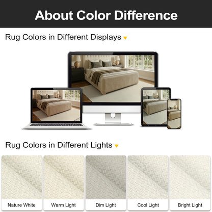 LEEVAN Washable Area Rug 4x6, Hand-Woven Cotton Living Room Rug, White Braided Bedroom Rugs, Farmhouse Indoor/Outdoor Floor Carpet for Patio, Nursery, Office, Playroom, Dining Room